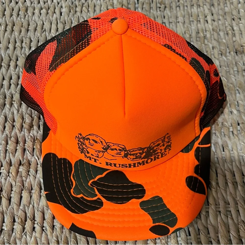 NEW Vintage Mt Rushmore Camo Adjustable SnapBack‎ hat Cap Orange  Green B…